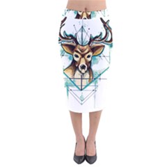 Deer-unicorn-tattoo-drawing-vector-watercolor Velvet Midi Pencil Skirt by Jancukart