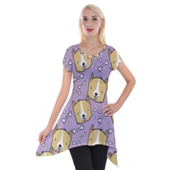 Corgi Pattern Short Sleeve Side Drop Tunic by Sudhe