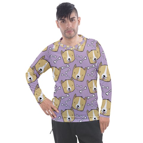 Corgi Pattern Men s Pique Long Sleeve Tee by Sudhe