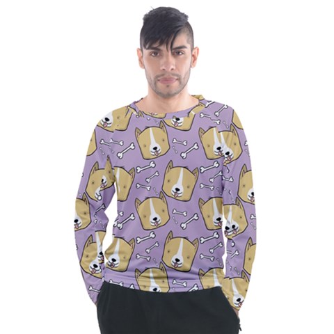 Corgi Pattern Men s Long Sleeve Raglan Tee by Sudhe