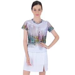 Drawing-watercolor-painting-city Women s Sports Top by Jancukart