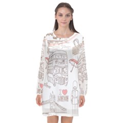 London-paris-drawing-vector-london-comics Long Sleeve Chiffon Shift Dress  by Jancukart