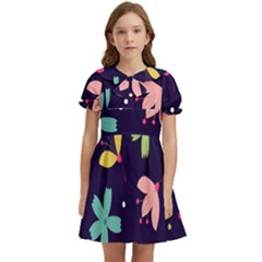 Colorful Floral Kids  Bow Tie Puff Sleeve Dress