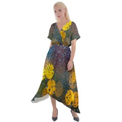 Raindrops Water Cross Front Sharkbite Hem Maxi Dress by artworkshop