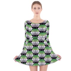 Hackers Town Void Mantis Hexagon Aromantic Pride Flag Long Sleeve Velvet Skater Dress by WetdryvacsLair