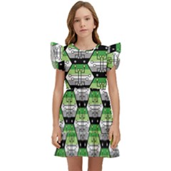 Hackers Town Void Mantis Hexagon Aromantic Pride Flag Kids  Winged Sleeve Dress by WetdryvacsLair