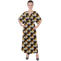 Hackers Town Void Mantis Hexagon Bear Pride Flag V-neck Boho Style Maxi Dress by WetdryvacsLair