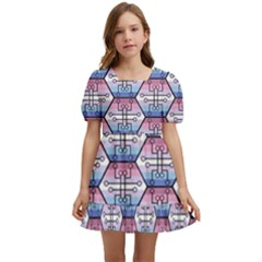 Hackers Town Void Mantis Hexagon Bigender Seven 7 Stripe Pride Flag Kids  Short Sleeve Dolly Dress by WetdryvacsLair