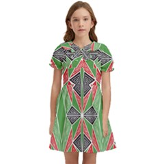 Abstract Pattern Geometric Backgrounds  Kids  Bow Tie Puff Sleeve Dress