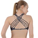 Small Bright White Halloween Motifs Skulls, Spells & Cats on Spooky Black  Criss Cross Racerback Sports Bra View2