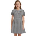 Small Soot Black and White Handpainted Houndstooth Check Watercolor Pattern Kids  Bow Tie Puff Sleeve Dress View1