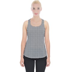 Soot Black And White Handpainted Houndstooth Check Watercolor Pattern Piece Up Tank Top by PodArtist