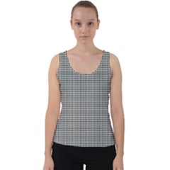 Soot Black And White Handpainted Houndstooth Check Watercolor Pattern Velvet Tank Top by PodArtist