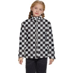 Large Black And White Watercolored Checkerboard Chess Kids  Puffer Bubble Jacket Coat by PodArtist