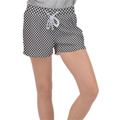 Black And White Watercolored Checkerboard Chess Velour Lounge Shorts by PodArtist