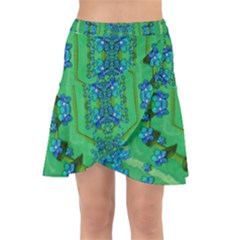 Vines Of Beautiful Flowers On A Painting In Mandala Style Wrap Front Skirt by pepitasart