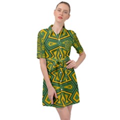 Abstract Pattern Geometric Backgrounds Belted Shirt Dress by Eskimos