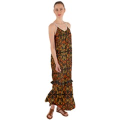 Folk Flowers Print Floral Pattern Ethnic Art Cami Maxi Ruffle Chiffon Dress by Eskimos