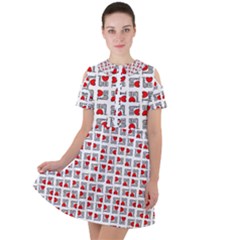 Spanish Love Phrase Motif Pattern Short Sleeve Shoulder Cut Out Dress  by dflcprintsclothing