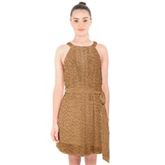 Leather Brown  Halter Collar Waist Tie Chiffon Dress by artworkshop