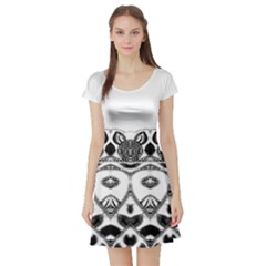 Im Fourth Dimension Black White 12 Short Sleeve Skater Dress by imanmulyana