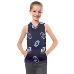 Eyes Evil Eye Blue Pattern Design Kids  Sleeveless Hoodie by artworkshop