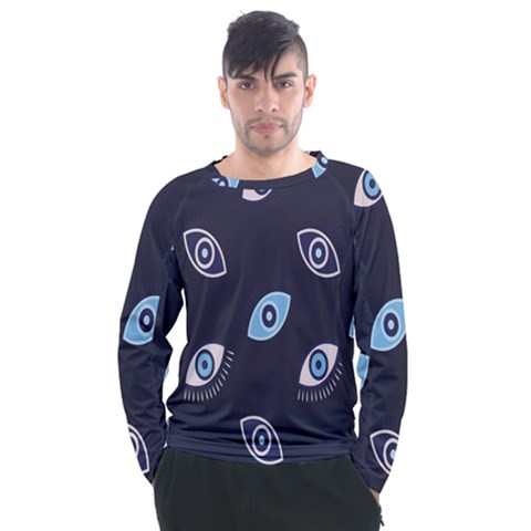 Eyes Evil Eye Blue Pattern Design Men s Long Sleeve Raglan Tee by artworkshop