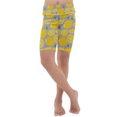 Lemon Pattern Kids  Lightweight Velour Cropped Yoga Leggings by artworkshop