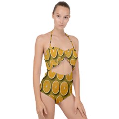 Oranges Slices  Pattern Scallop Top Cut Out Swimsuit by artworkshop