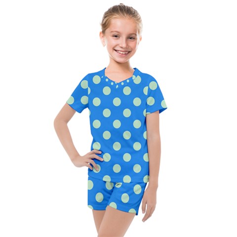 Polka-dots-blue Kids  Mesh Tee And Shorts Set by nate14shop