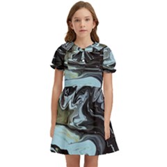 Abstract Painting Black Kids  Bow Tie Puff Sleeve Dress