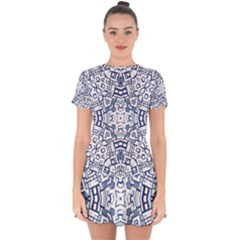 Blue-design Drop Hem Mini Chiffon Dress by nateshop