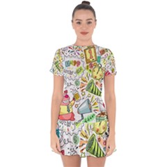 Doodle Drop Hem Mini Chiffon Dress by nateshop