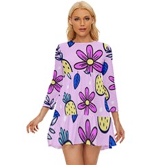 Flowers Purple Long Sleeve Babydoll Dress by nateshop