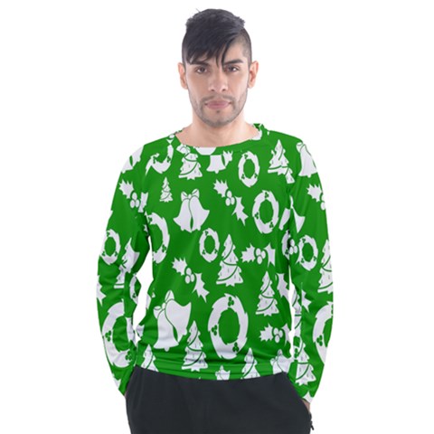 Green  Background Card Christmas  Men s Long Sleeve Raglan Tee by artworkshop