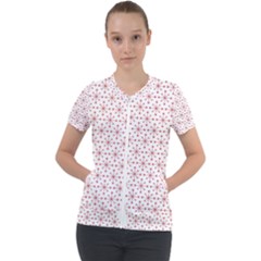 Pattern Christmas Pattern Red Stars Short Sleeve Zip Up Jacket by Sapixe