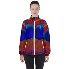 Peacock Plumage Fearher Bird Pattern Women s High Neck Windbreaker by Sapixe