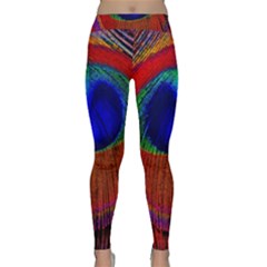 Peacock Plumage Fearher Bird Pattern Classic Yoga Leggings by Sapixe