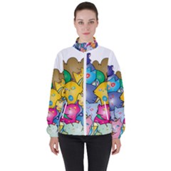 Cats Cartoon Cats Colorfulcats Women s High Neck Windbreaker by Sapixe