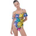 Cats Cartoon Cats Colorfulcats Frill Detail One Piece Swimsuit View1