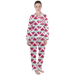 Illustration Watermelon Fruit Food Melon Satin Long Sleeve Pajamas Set by Sapixe