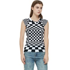 Black And White Chess Checkered Spatial 3d Women s Raglan Cap Sleeve Tee by Sapixe