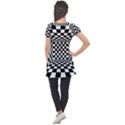 Black And White Chess Checkered Spatial 3d Puff Sleeve Tunic Top View2