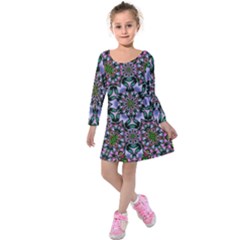 Tropical Blooming Forest With Decorative Flowers Mandala Kids  Long Sleeve Velvet Dress by pepitasart