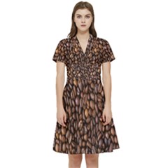 Coffee Beans Food Texture Short Sleeve Waist Detail Dress by artworkshop