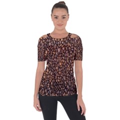 Coffee Beans Food Texture Shoulder Cut Out Short Sleeve Top by artworkshop