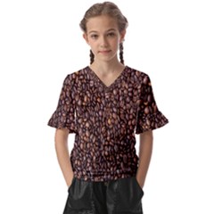 Coffee Beans Food Texture Kids  V-neck Horn Sleeve Blouse by artworkshop