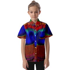 Red Peacock Plumage Fearher Bird Pattern Kids  Short Sleeve Shirt by Wegoenart