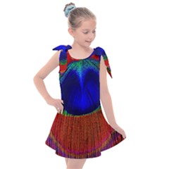 Red Peacock Plumage Fearher Bird Pattern Kids  Tie Up Tunic Dress by Wegoenart