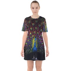 Beautiful Peacock Feather Sixties Short Sleeve Mini Dress by Jancukart